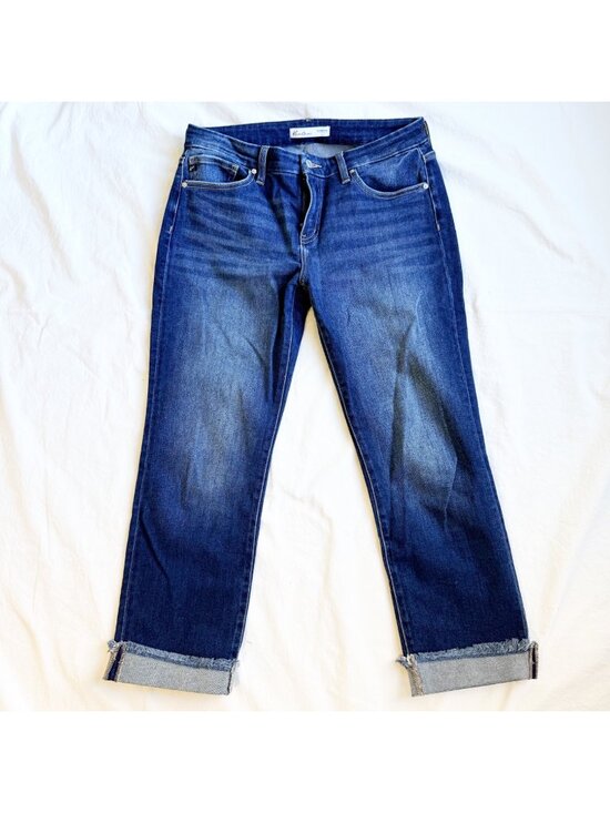 KanCan Denim - KanCan Womens Mid Rise Frayed Cuff Cropped Straight Jeans Size 29 Stretch Denim